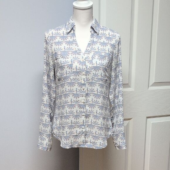 Express Tops - Express White and Blue Floral Button-Down  Size XS